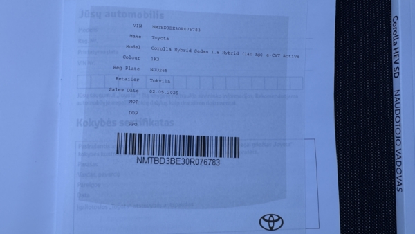 Toyota Corolla sedan 1.8 Hybrid Active 2025 m. 28
